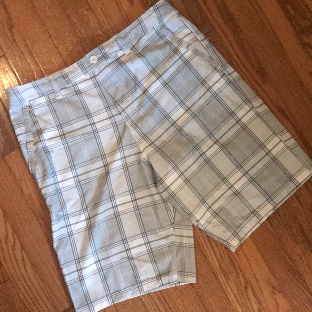 Gray and white plaid dual purpose shorts
